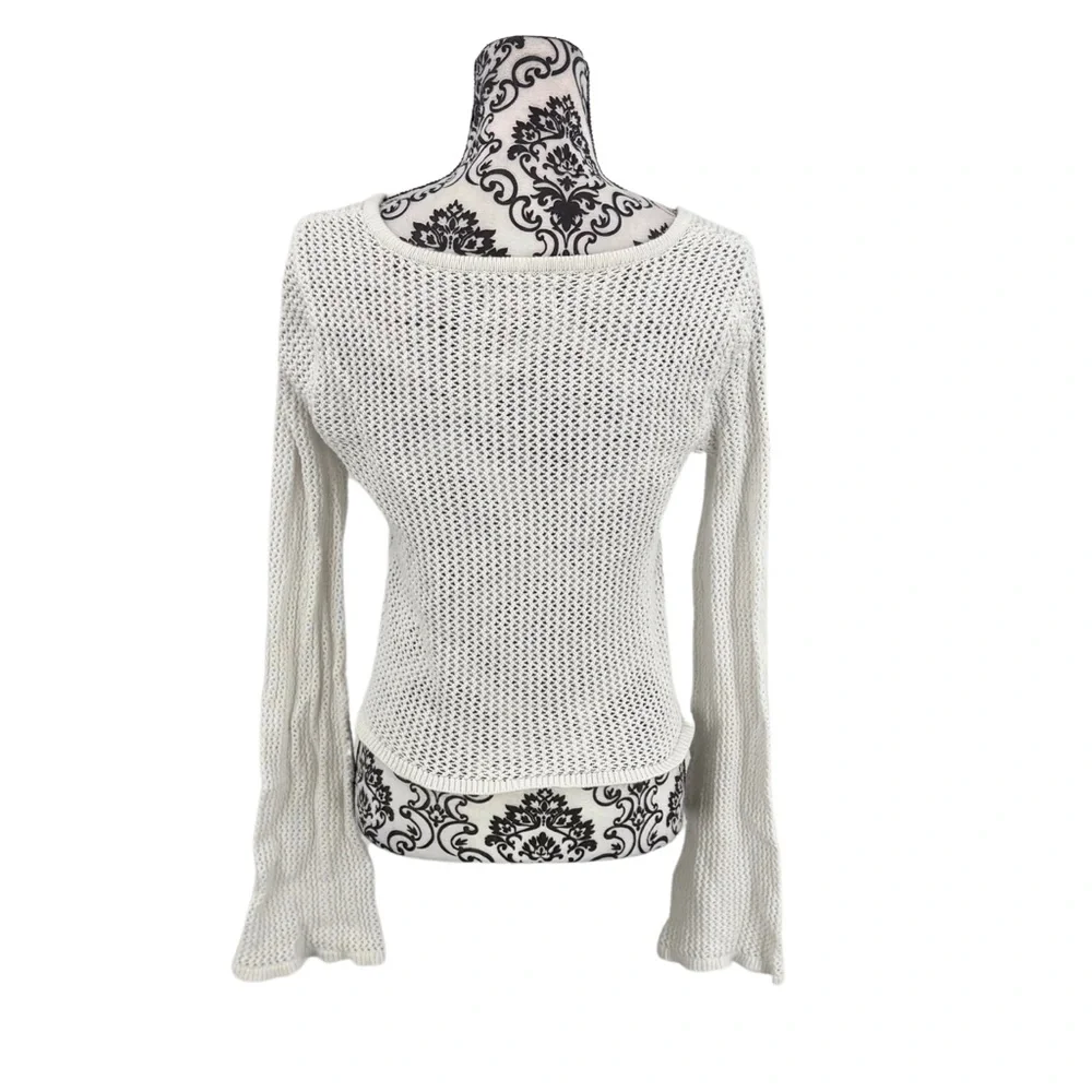 Hollister White Sheer Bell Sleeve Net Open Loose Knit Square Neck Blouse, L